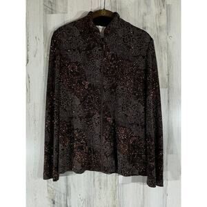 Jeanne Alexander‎ Jacket Size Small Brown Glitter Sparkle  Textured Zip Vintage